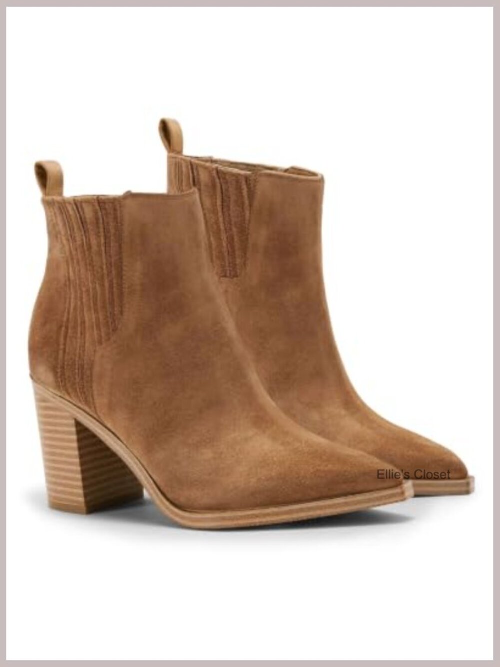 Faux Suede Ankle Booties Pointed Toe Chunky Heel Slip-On Dress Boots